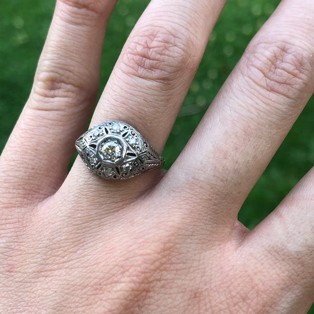 Antique platinum 14k diamond ring - Picture 13 of 13